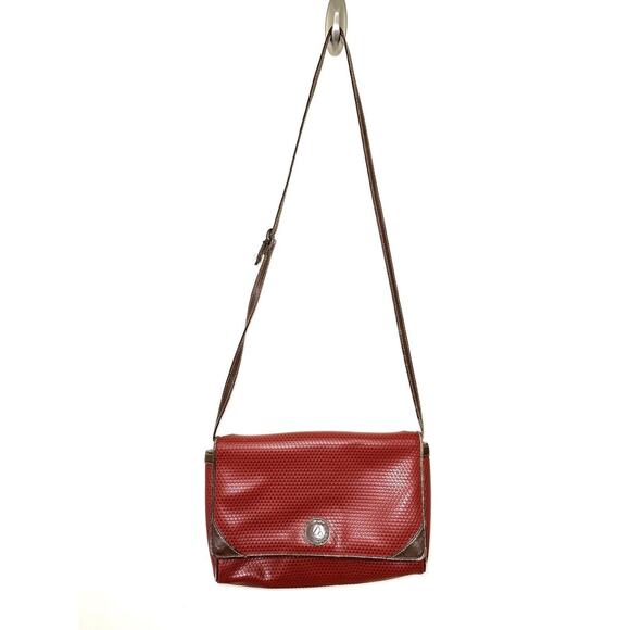 Vintage 80s Liz Claiborne Signature Crossbody Shoulder Bag Maroon Red Logo Purse - Picture 2 of 16